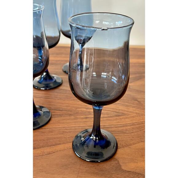 Water Goblet Tulip Dusky Blue by Libbey Glass Company Discontinued 1974-Set of 8 - Picture 5 of 16